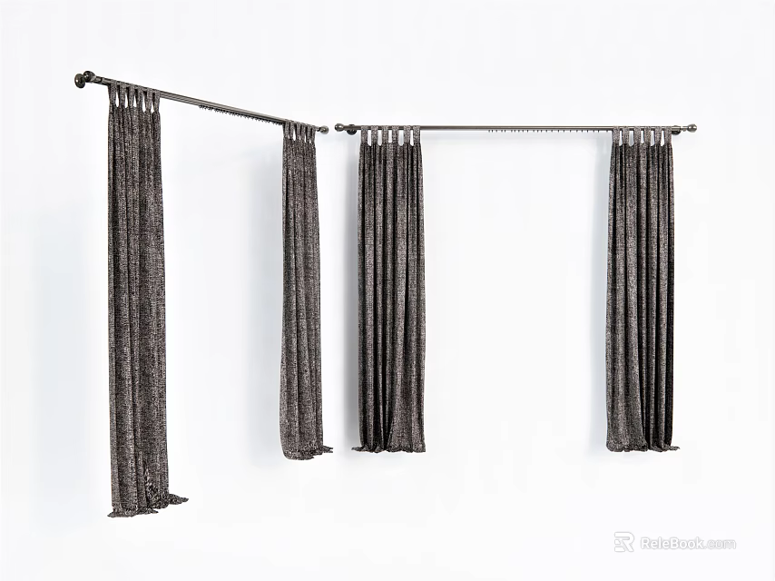 Modern Window Curtains With Decorative Rods And Various Hanging Styles 3d model