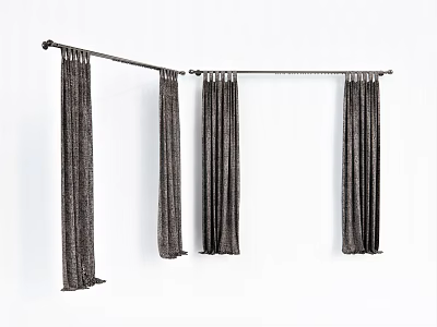 Modern Window Curtains With Decorative Rods And Various Hanging Styles 3d model