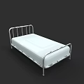 Simple Design Double Bed With Silver Metal Frame And White Mattress