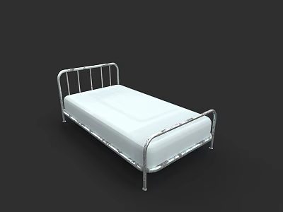 Simple Design Double Bed With Silver Metal Frame And White Mattress 3d model