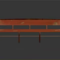 Vintage Red Wooden Bench with Worn Surface and Traditional Design Elements