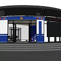 Community Police Booth With Blue White Exterior Electronic Display Signage And Steps