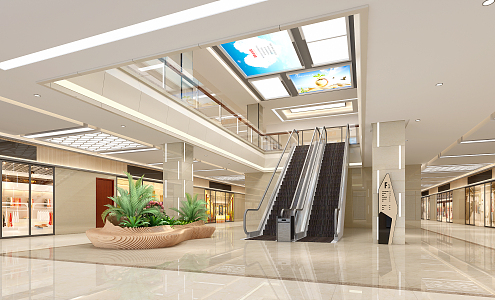 Modern shopping mall entrance escalator 3d model