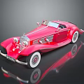 Shiny Red Vintage Convertible Car With Classic Design And Chrome Details On Black Reflective Surface