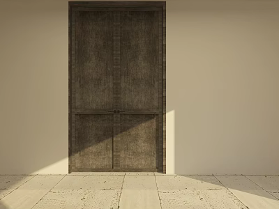 Rustic Wooden Double Doors In Minimalist Interior With Light Walls And Smooth Floors 3d model