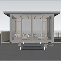Modern Garden Landscape Design With Glass Conservatory Green Plants Stone Elements And Birds