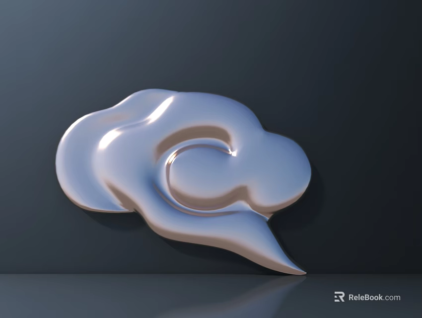 Silver Shiny Carving Featuring Cloud Like Curved Design On Dark Background 3d model 