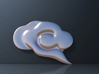 Silver Shiny Carving Featuring Cloud Like Curved Design On Dark Background 3d model