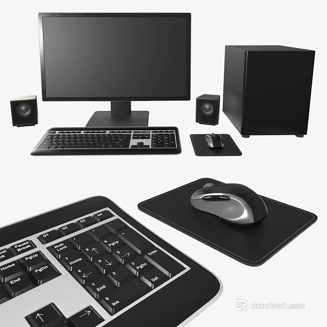 Complete Desktop Computer Setup With Monitor Keyboard Mouse Mouse Pad Speakers And Tower 3d model 