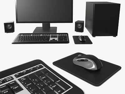 Complete Desktop Computer Setup With Monitor Keyboard Mouse Mouse Pad Speakers And Tower 3d model