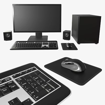 Complete Desktop Computer Setup With Monitor Keyboard Mouse Mouse Pad Speakers And Tower 3d model