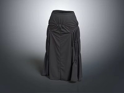 Modern Dark Gray Skirt With Knot Waist Detail And Pleated Flowy Hem 3d model