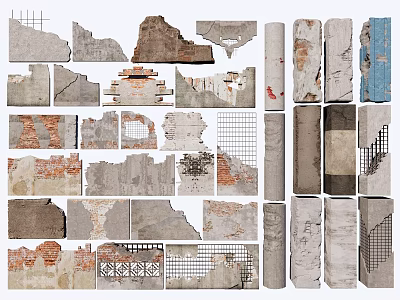 Garden Decorative Pieces Featuring Weathered Wall Fragments Bricks Concrete Grid Patterns And Rustic Textures 3d model