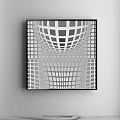 Modern Abstract Painting Featuring Blue Gray Red Geometric Patterns And Optical Illusion Wall Art