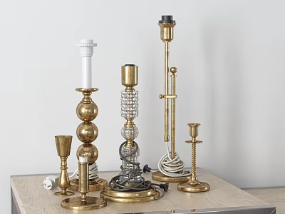 Vintage Decorative Candle Lamps With Golden Metal Frames And Various Shapes On Tabletop 3d model
