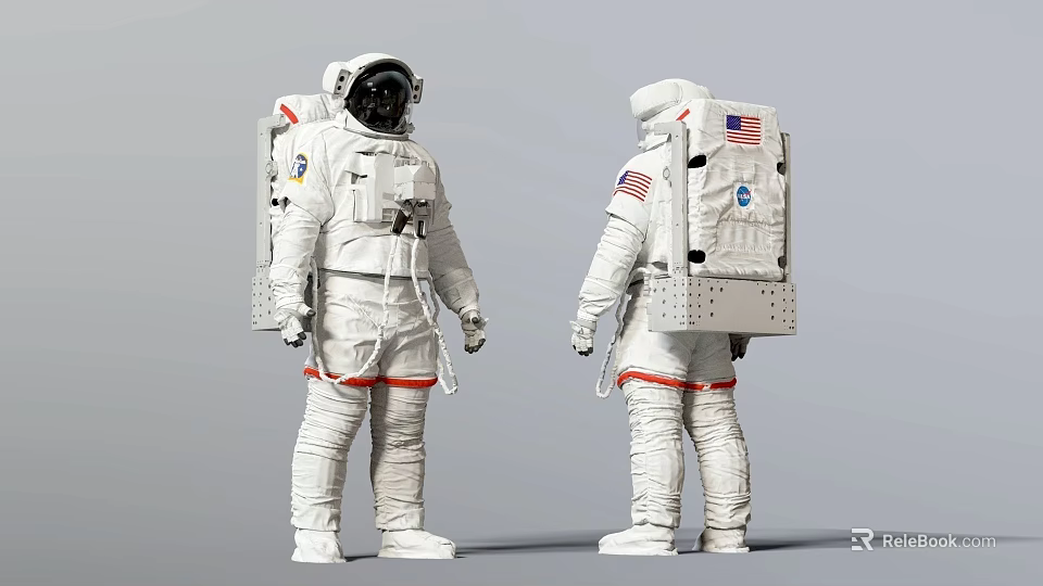 Man in Detailed White Astronaut Suit with US Flag NASA Logo Front Back View 3d model 