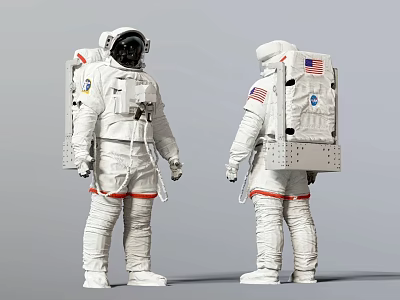 Man in Detailed White Astronaut Suit with US Flag NASA Logo Front Back View 3d model
