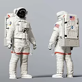 Man in Detailed White Astronaut Suit with US Flag NASA Logo Front Back View