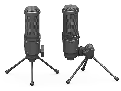 Two Black Desktop Microphones With Tripod Stands For Daily Use Electronics 3d model