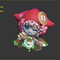 Chibi Game Movie Character With Red Hood Flower Decorations Green Eyes And Lace Details