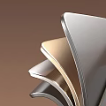 Layered Metallic Curved Sheets in Gold Silver Black with Modern Sleek Design on Brown Background