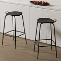 Modern Black Bar Stools With Metal Frame And Backrest For Kitchen Bar Area 3d model