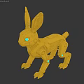 Golden Mechanical Rabbit Robot With Metallic Structure And Blue Luminous Components