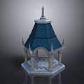 Classic Octagonal Stone Pavilion With Blue Roof Decorative Spire And Ornate Columns