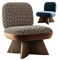 Modern Accent Chair With Geometric Pattern Brown Blue Fabric And Wooden Base