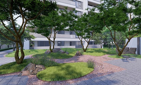 Modern Landscape Residential District Rain Garden Micro-terrain Landscape Stone Forest Rest 3d model