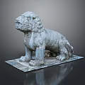 Ancient Style Stone Lion Statue With Seated Posture And Stone Base 3d model