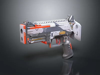 Futuristic Sci Fi Pistol Weapon With Mechanical Design Gray Orange Color And Tactical Grip 3d model