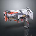 Futuristic Sci Fi Pistol Weapon With Mechanical Design Gray Orange Color And Tactical Grip