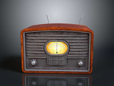Vintage Retro Radio With Wooden Leather Exterior Round Dial And Antenna 3d model