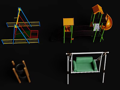 Colorful Outdoor Playground Equipment Including Slide Swing Climbing Frame And Balance Beam 3d model