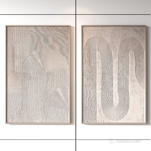 Two Piece Modern Abstract Wall Art With Geometric Textured Patterns 3d model 
