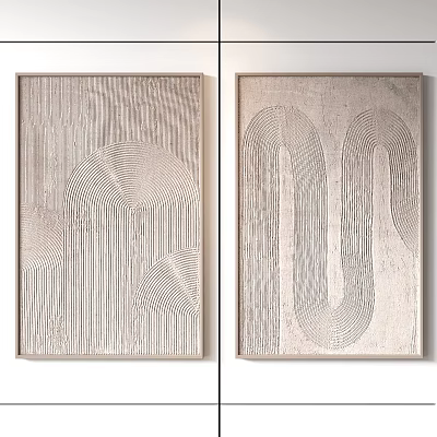Two Piece Modern Abstract Wall Art With Geometric Textured Patterns 3d model