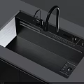 Modern Black Kitchen Sink With Faucet Control Knobs And White Countertop