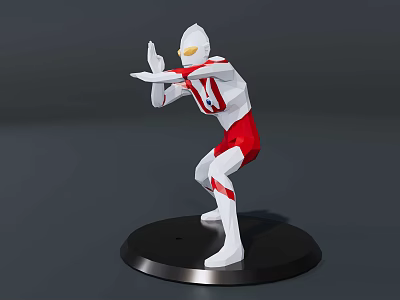 Ultraman Action Figure In White And Red Suit With Battle Stance On Black Display Base 3d model