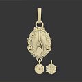 Ornate Gold Pendant With Intricate Floral Pattern Star Charm And Gemstone