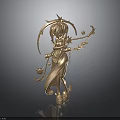 Golden Female Character Statue With Flowers Leaves And Flowing Dress Decorative Elements