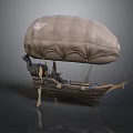 Vintage Wooden Airship Boat With Large Beige Balloon Mast And Ropes Design