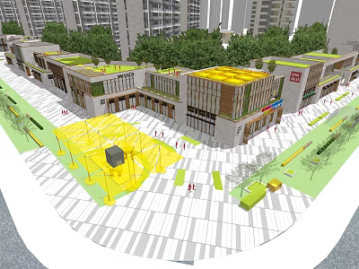 Contemporary Commercial Street Featuring Rooftop Gardens Open Plaza And Tree Lined Walkways 3d model
