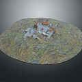 Ancient Architecture Miniature Model on Circular Grassland with Trees and Greenery 3d model