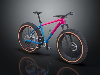 Stylish Fat Tire Bike With Pink Blue Gradient Frame And Orange Rims Design 3d model