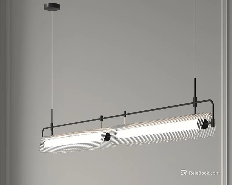 Modern Minimalist Linear Pendant Light With Black Metal Frame And White Shade 3d model 