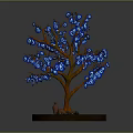 Cartoon Scene With Decorative Tree Brown Trunk Blue Decorated Branches Small Animal And Round Base