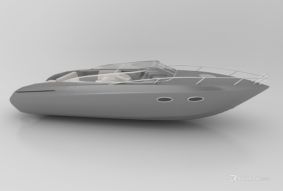 Gray Wooden Boat With Modern Design Transparent Canopy Metal Railings And Interior Seats 3d model 