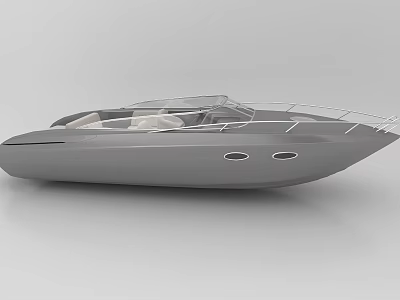 Gray Wooden Boat With Modern Design Transparent Canopy Metal Railings And Interior Seats 3d model