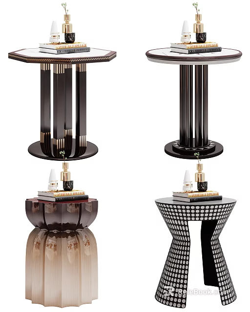 Modern Round Side Table With Black Gold Accents And Stylish Decorative Base 3d model 
